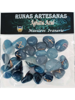 Runen Blauer Achat mit Runen Aufbewahrungstasche