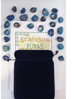 Runen Blauer Achat mit Antelina-Tasche und Anleitungsheft