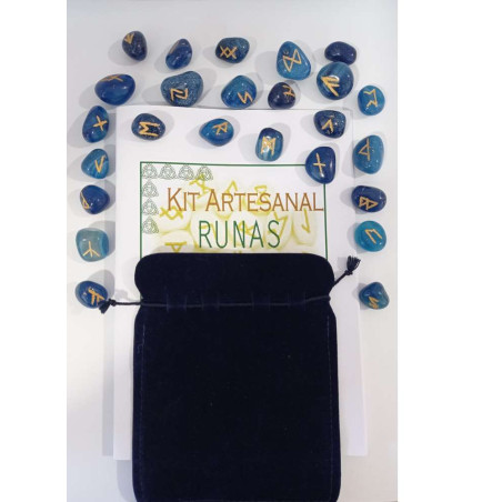 Runen Blauer Achat mit Antelina-Tasche und Anleitungsheft