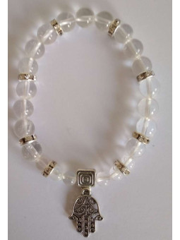 Kristallquarz-Mineral-Armband mit Hand der Fatima, Schutz