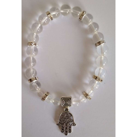 Kristallquarz-Mineral-Armband mit Hand der Fatima, Schutz