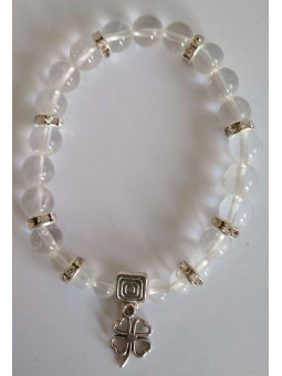 Kristallquarz-Mineralienarmband mit Glücksklee