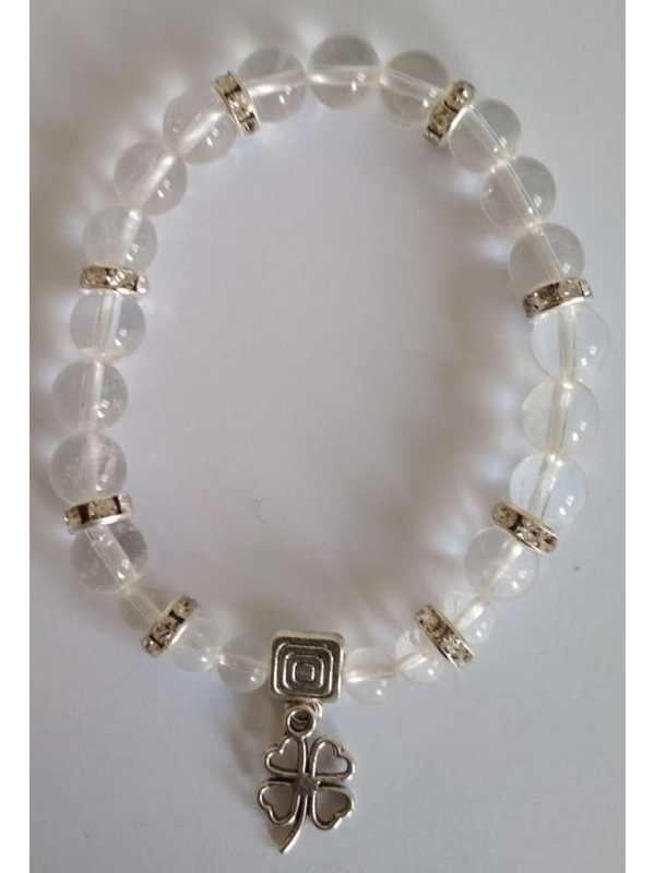 Kristallquarz-Mineralienarmband mit Glücksklee