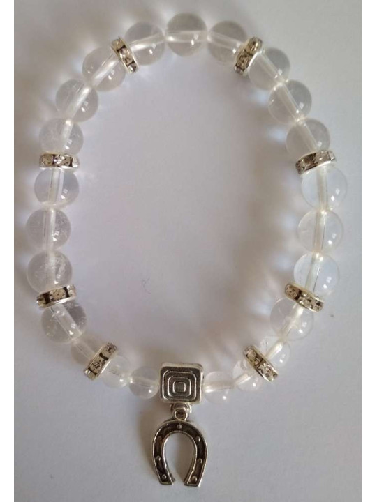 Kristallquarz-Mineral-Armband mit Glückshufeisen