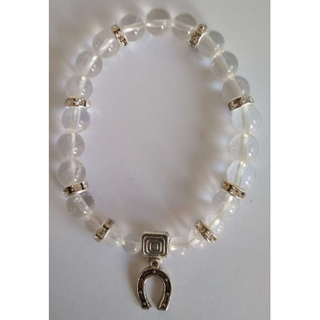 Kristallquarz-Mineral-Armband mit Glückshufeisen