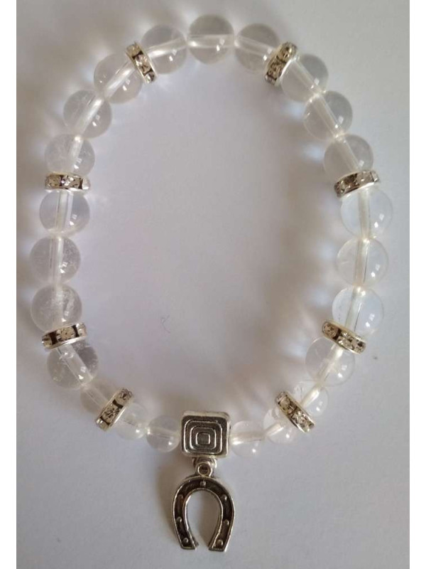 Kristallquarz-Mineral-Armband mit Glückshufeisen