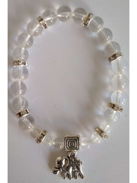 Kristallquarz-Mineral-Armband mit Wohlstandselefant