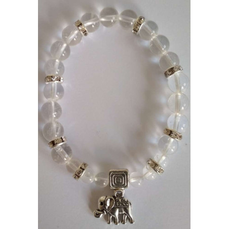 Kristallquarz-Mineral-Armband mit Wohlstandselefant
