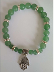 Grüner Quarz-Mineral-Armband mit Hand der Fatima, Schutz