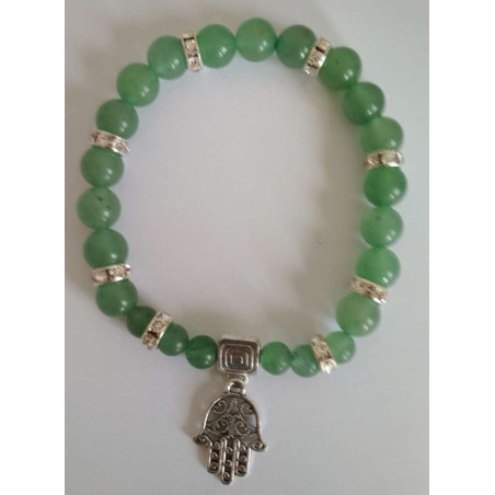 Grüner Quarz-Mineral-Armband mit Hand der Fatima, Schutz