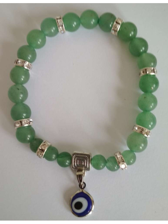 Grünes Quarz-Mineral-Armband mit Türkischem Auge, gegen Neid,