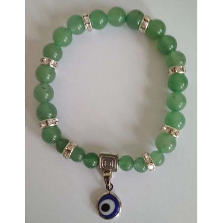 Grünes Quarz-Mineral-Armband mit Türkischem Auge, gegen Neid,