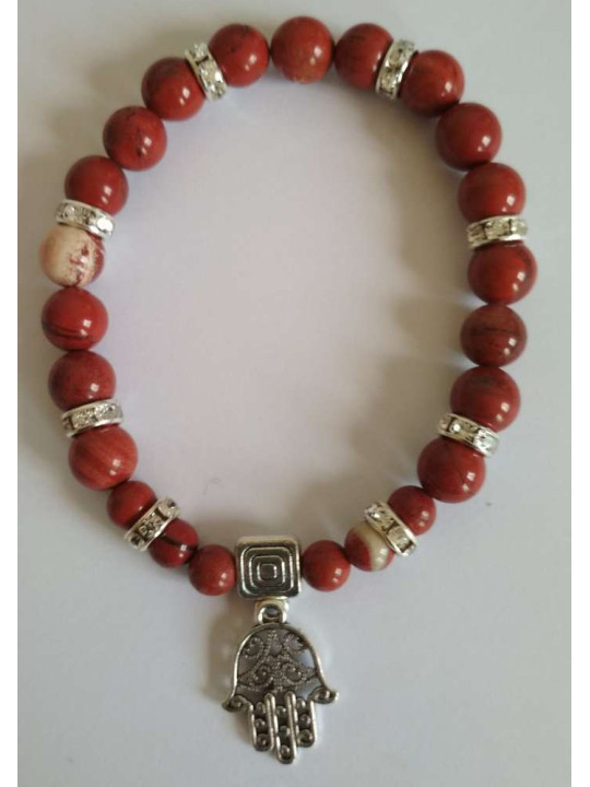 Rotes Jaspis-Mineral-Armband mit Hand der Fatima, Schutz