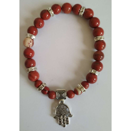 Rotes Jaspis-Mineral-Armband mit Hand der Fatima, Schutz