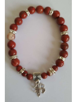 Rotes Jaspis-Mineral-Armband mit Glücksklee