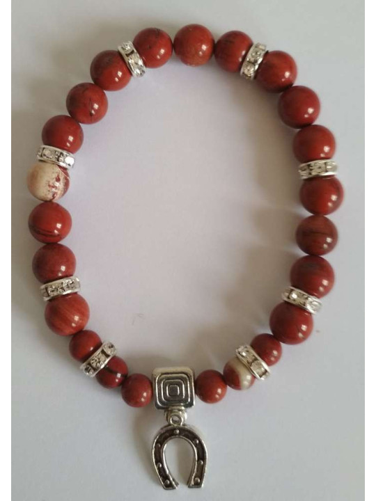 Rotes Jaspis-Mineral-Armband mit Glücks-Hufeisen