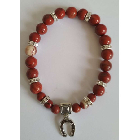Rotes Jaspis-Mineral-Armband mit Glücks-Hufeisen