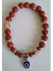 Mineralienarmband Roter Jaspis mit Türkischem Auge, gegen Neid