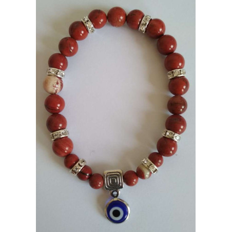 Mineralienarmband Roter Jaspis mit Türkischem Auge, gegen Neid