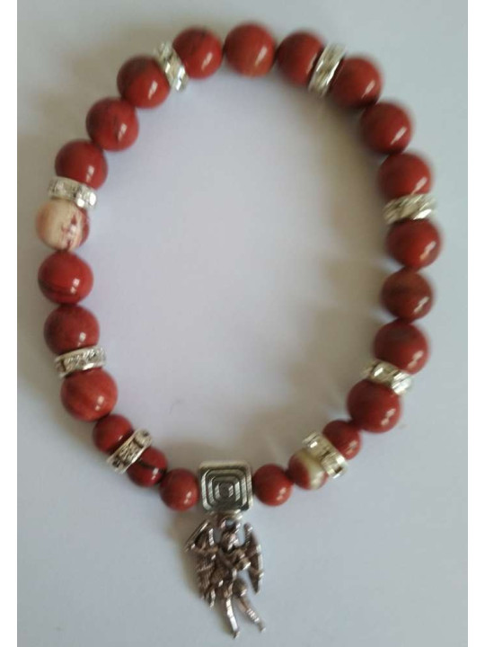 Rotes Jaspis-Mineral-Armband mit Sankt Michael, Verteidigung und Schutz