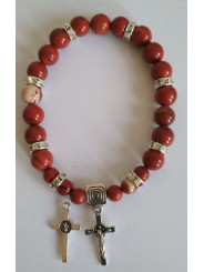 Mineralienarmband aus rotem Jaspis mit Kreuz des Heiligen Benedikt, Schutz