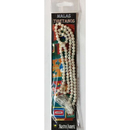 Tibetische Mala, 108 Schneequarz-Perlen 60cm