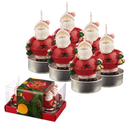 6er-Set Weihnachtsmann-Teelichter mit Glöckchen
