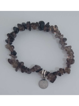 Rauchquarz-Chip-Armband mit St. Benedikt-Medaille, Schutz