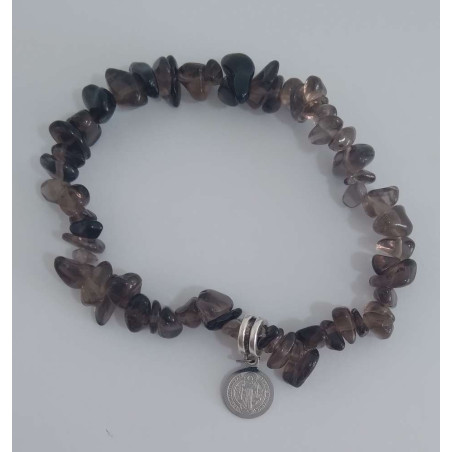 Rauchquarz-Chip-Armband mit St. Benedikt-Medaille, Schutz