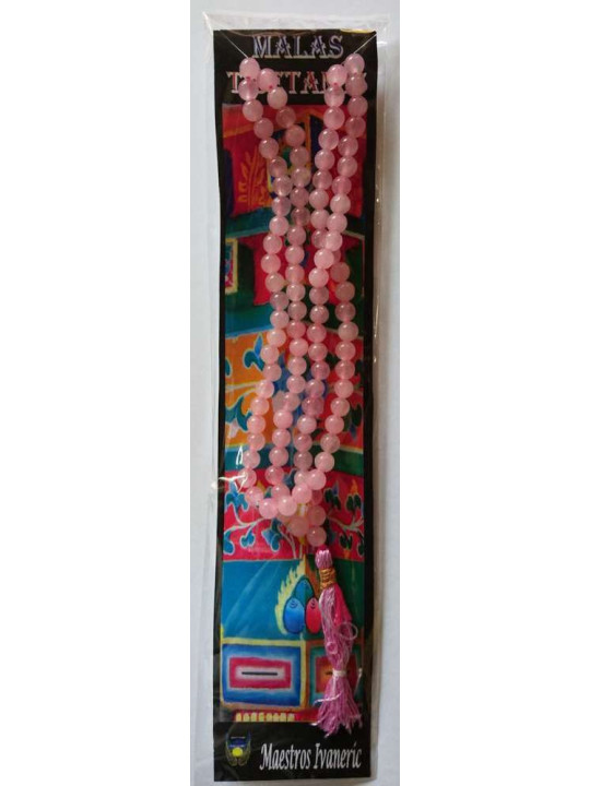 Tibetische Mala, 108 Rosenquarz-Perlen 60cm