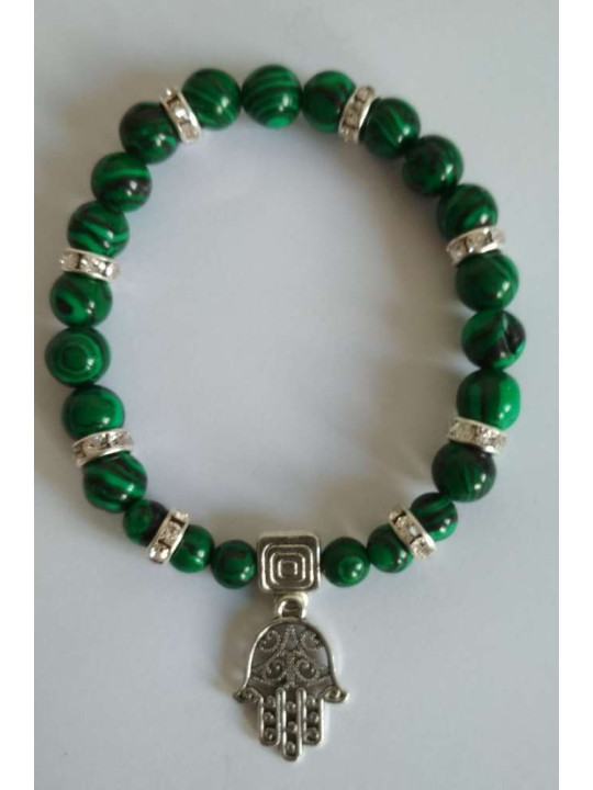 Malachit-Mineral-Armband mit Hand der Fatima, Schutz