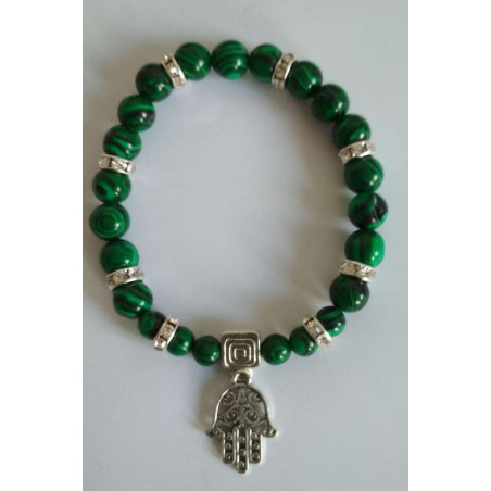 Malachit-Mineral-Armband mit Hand der Fatima, Schutz