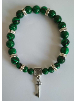 Malachit-Mineralienarmband mit Straßenöffner-Schlüssel