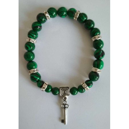 Malachit-Mineralienarmband mit Straßenöffner-Schlüssel