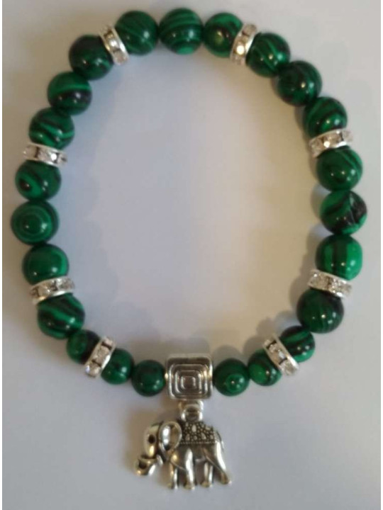 Malachit-Mineral-Armband mit Wohlstandselefant