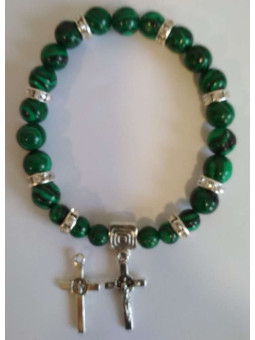 Malachit-Mineralienarmband Kreuz des Heiligen Benedikt