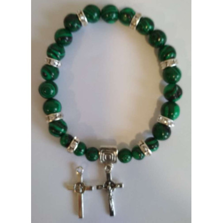 Malachit-Mineralienarmband Kreuz des Heiligen Benedikt