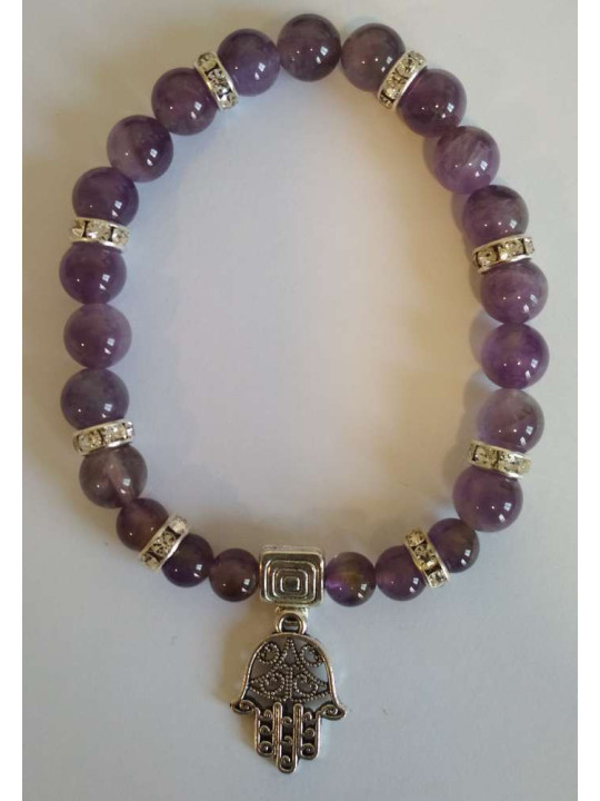 Amethyst-Mineral-Armband mit Hand der Fatima