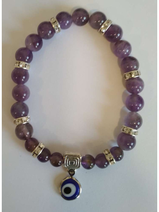 Amethyst-Mineral-Armband mit Türkischem Auge