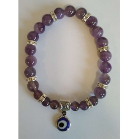 Amethyst-Mineral-Armband mit Türkischem Auge