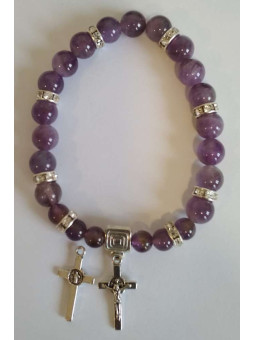 Amethyst-Mineral-Armband mit Kreuz des Heiligen Benedikt