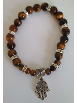 Tigerauge-Mineral-Armband mit Hand der Fatima, Schutz