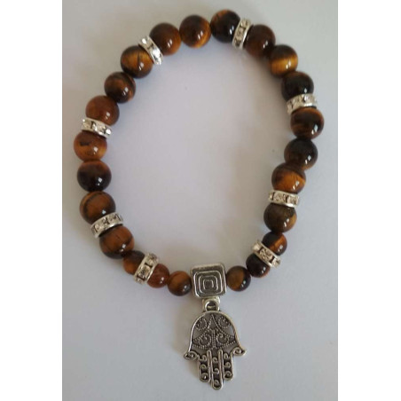 Tigerauge-Mineral-Armband mit Hand der Fatima, Schutz