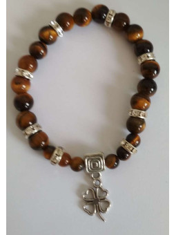 Tigerauge-Mineralienarmband mit Glückskleeblatt