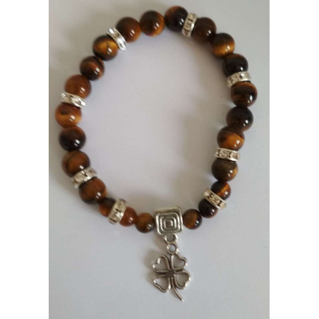 Tigerauge-Mineralienarmband mit Glückskleeblatt