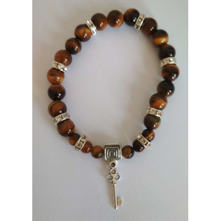 Tigerauge-Mineralienarmband mit Straßenöffner-Schlüssel