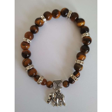 Tigerauge-Mineral-Armband mit Wohlstandselefant