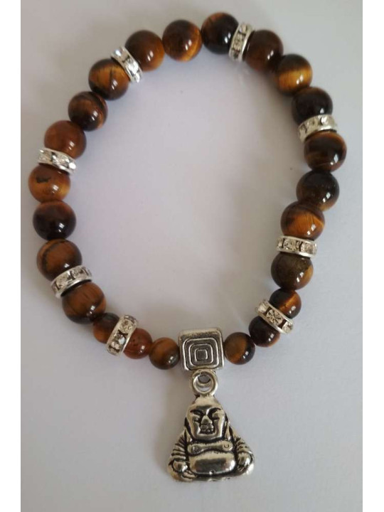 Tigerauge-Mineralienarmband mit Wunsch-Buddha