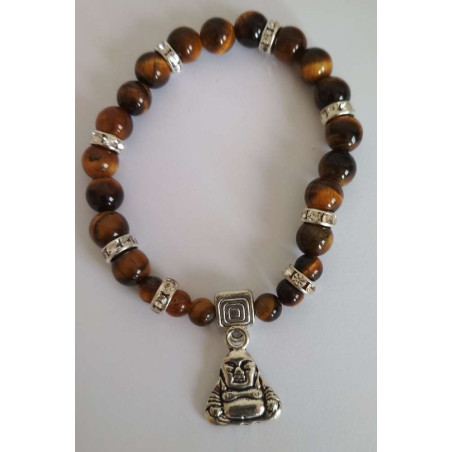 Tigerauge-Mineralienarmband mit Wunsch-Buddha