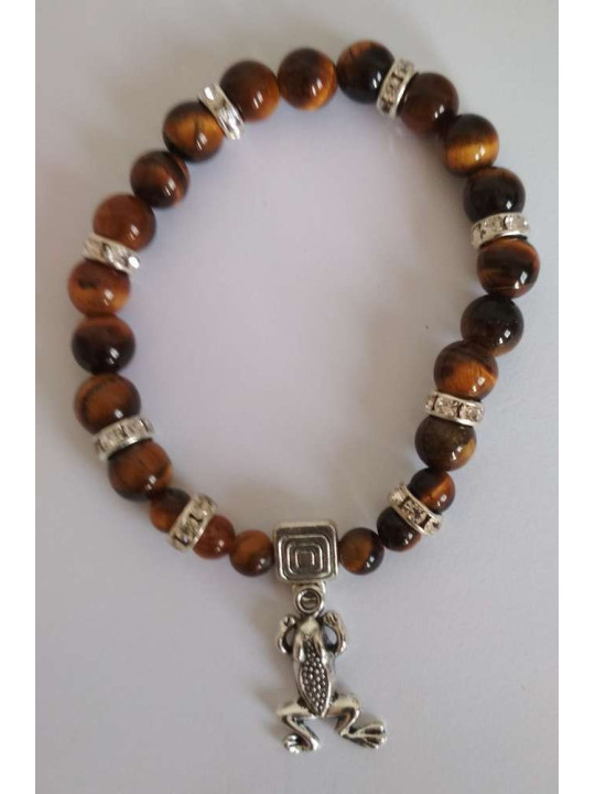 Tigerauge-Mineralienarmband mit Glücksfrosch